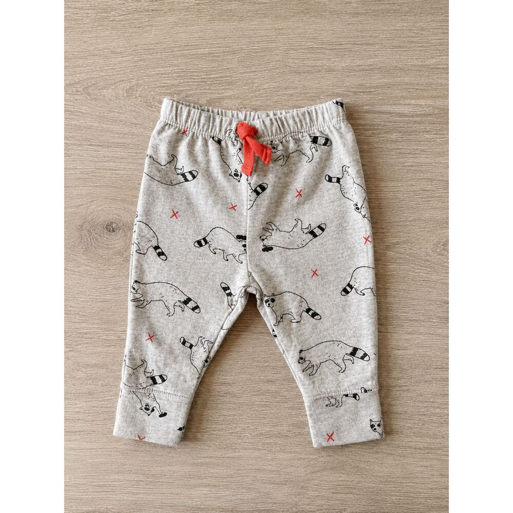 Cat & Jack Newborn Raccoon Jogger Pants Heather Gray Woodland EUC